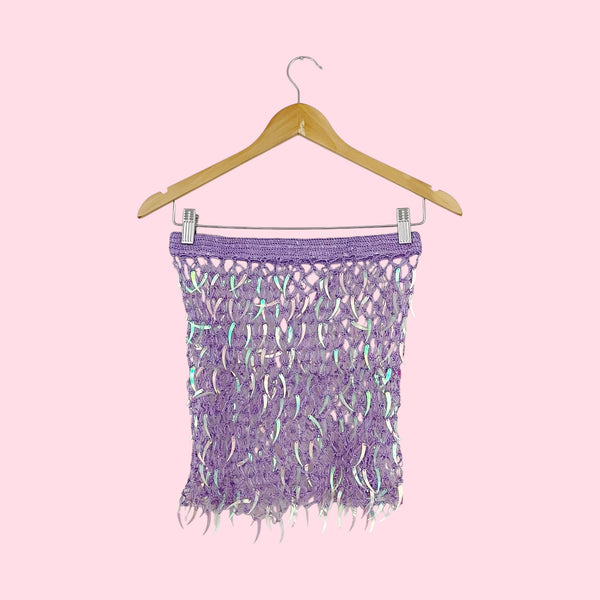 LAVENDER OPEN KNIT SEQUINS TUBE TOP (XS/S)