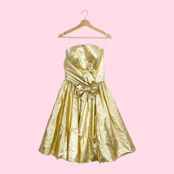 80S LORALIE GOLD STRAPLESS PARTY DRESS (6)