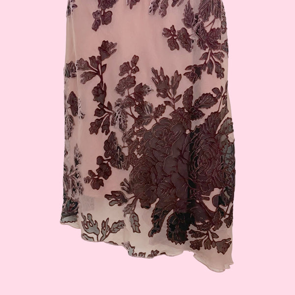 FLORAL VELVET BURNOUT MIDI DRESS (L)
