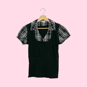 Y2K PLAID OFFICE SIREN TOP (M)
