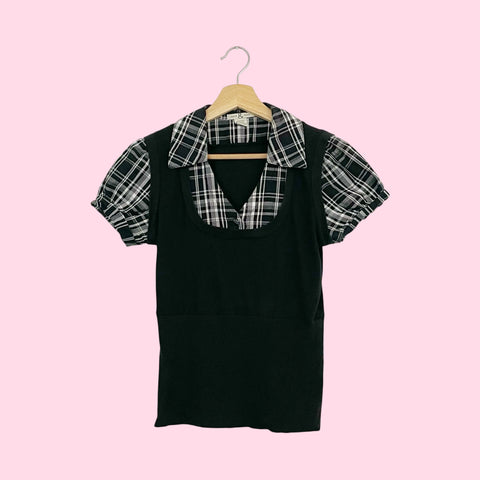 Y2K PLAID OFFICE SIREN TOP (M)