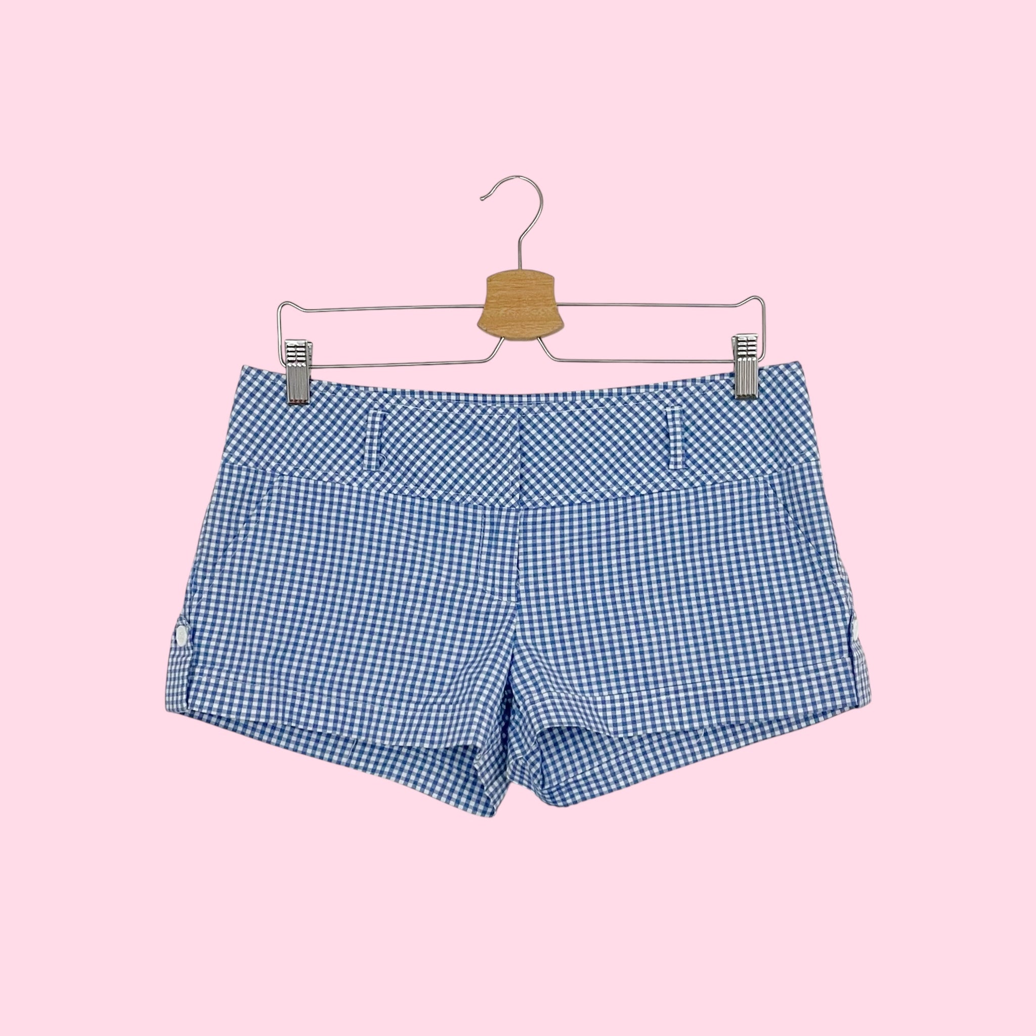 BLUE GINGHAM LOW RISE SHORTS (M)