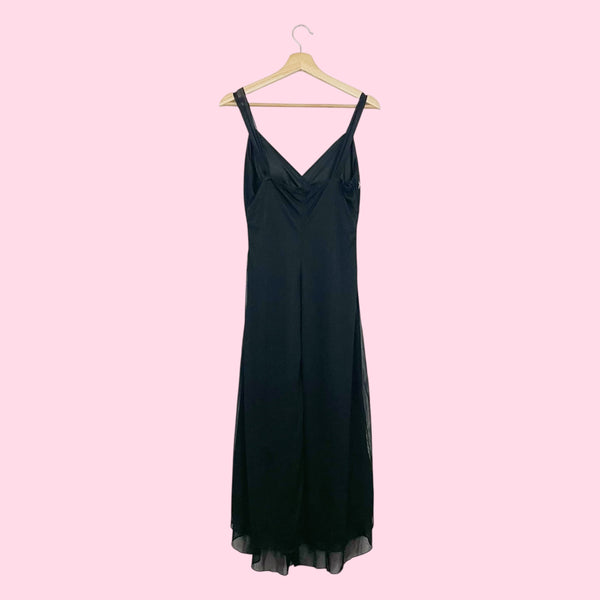 BLACK BEADED FLORAL MIDI DRESS (M/L)