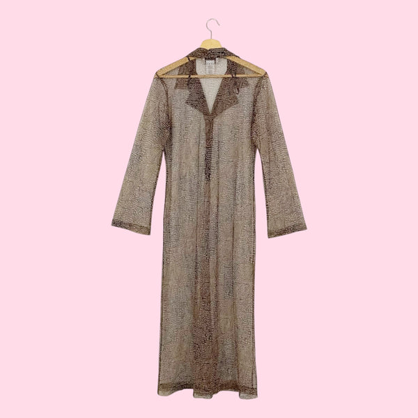 BROWN ANIMAL PRINT MESH LONG CARDIGAN (M)