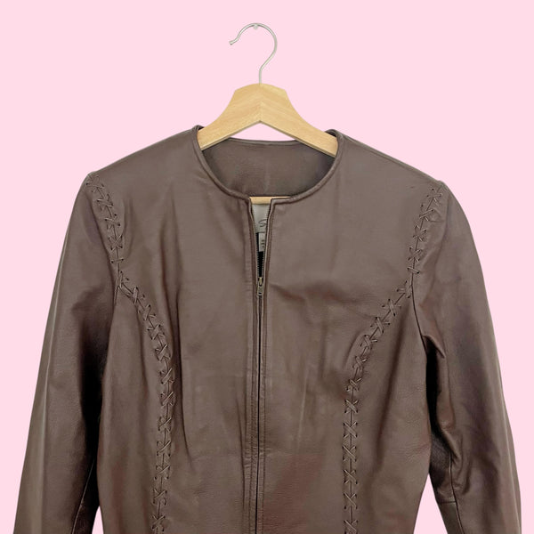 Y2K BROWN FRINGE LEATHER JACKET (6/8)