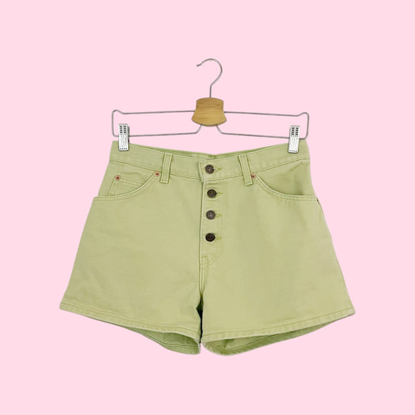90S LEVI'S GREEN EXPOSED BUTTON FLY SHORTS (29)