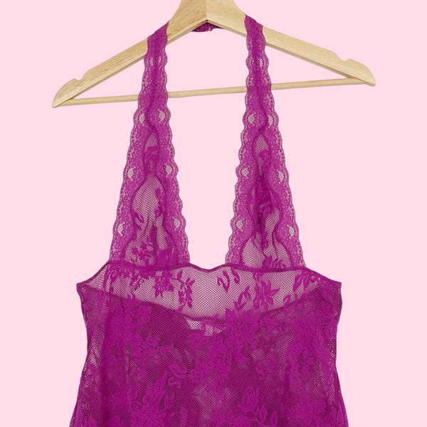 VICTORIA'S SECRET FLORAL LACE HALTER BABYDOLL (M)