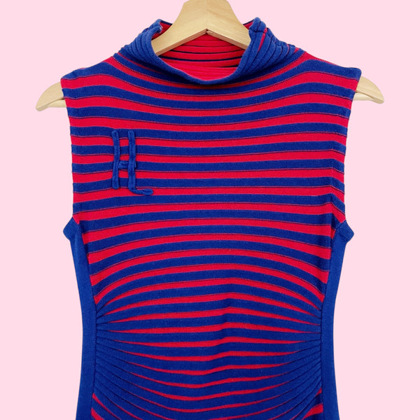 MISSONI BLUE + RED STRIPED KNIT DRESS (S)