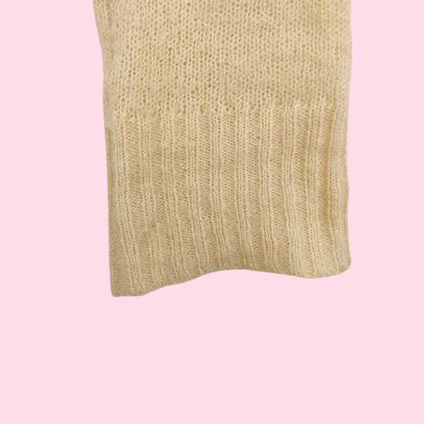 CREAM MOHAIR BLEND CARDIGAN W/ BOW BUTTONS (S)