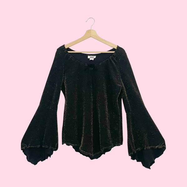 90s Black + Gold Metallic Blouse (XL)
