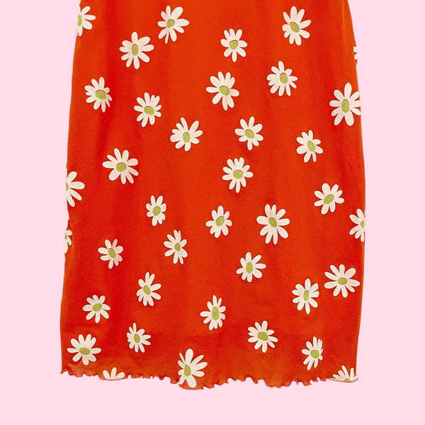 ORANGE DAISY FLORAL MESH MINI DRESS (XS/S)