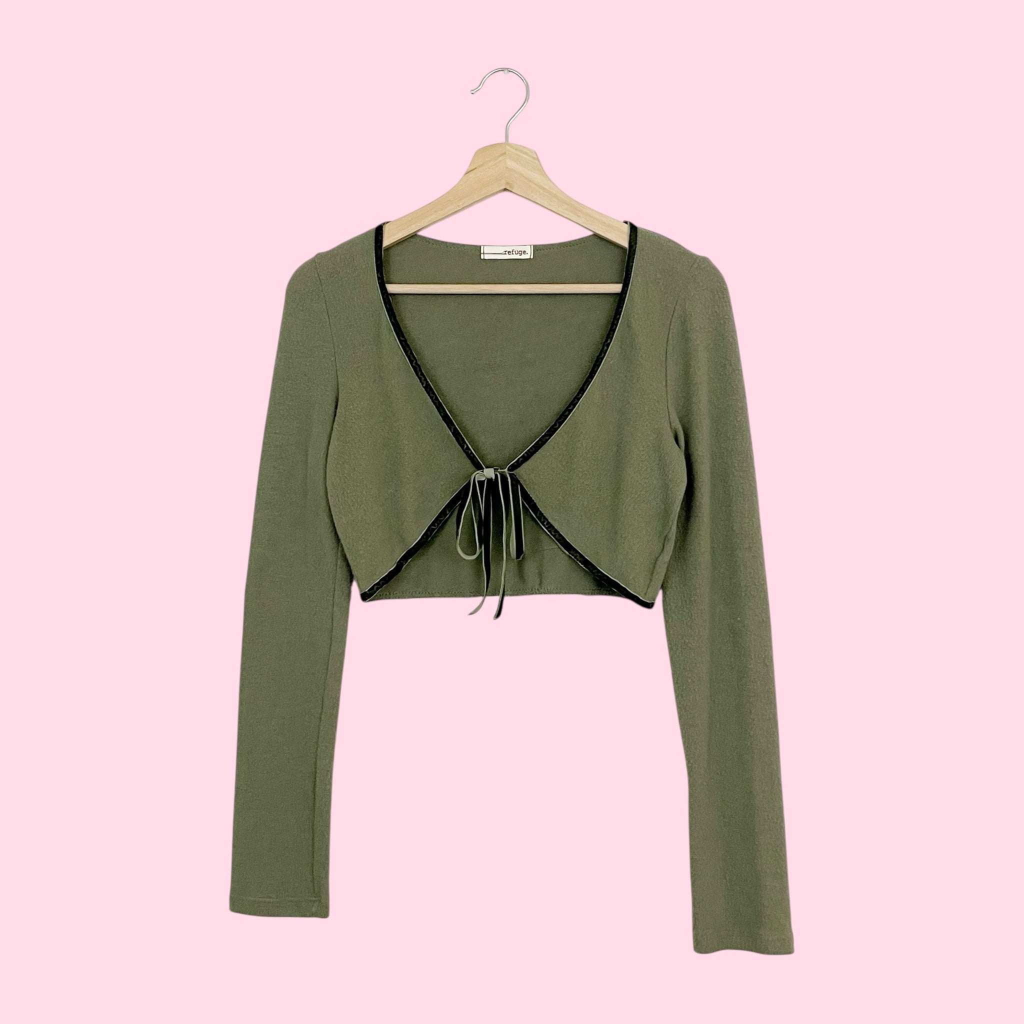 OLIVE GREEN TIE FRONT CROPPED CARDIGAN (S)