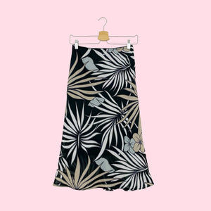 FLORAL LEAF PRINT MIDI SKIRT (S/M)