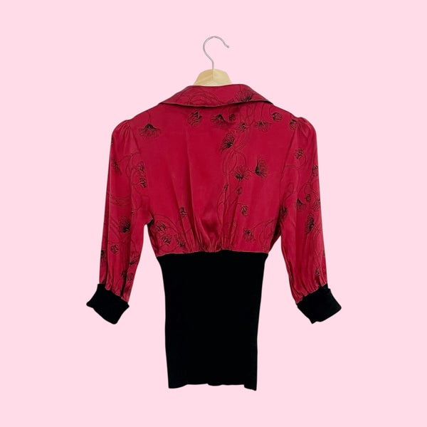 BEBE PRINTED SILK BLOUSE (S)