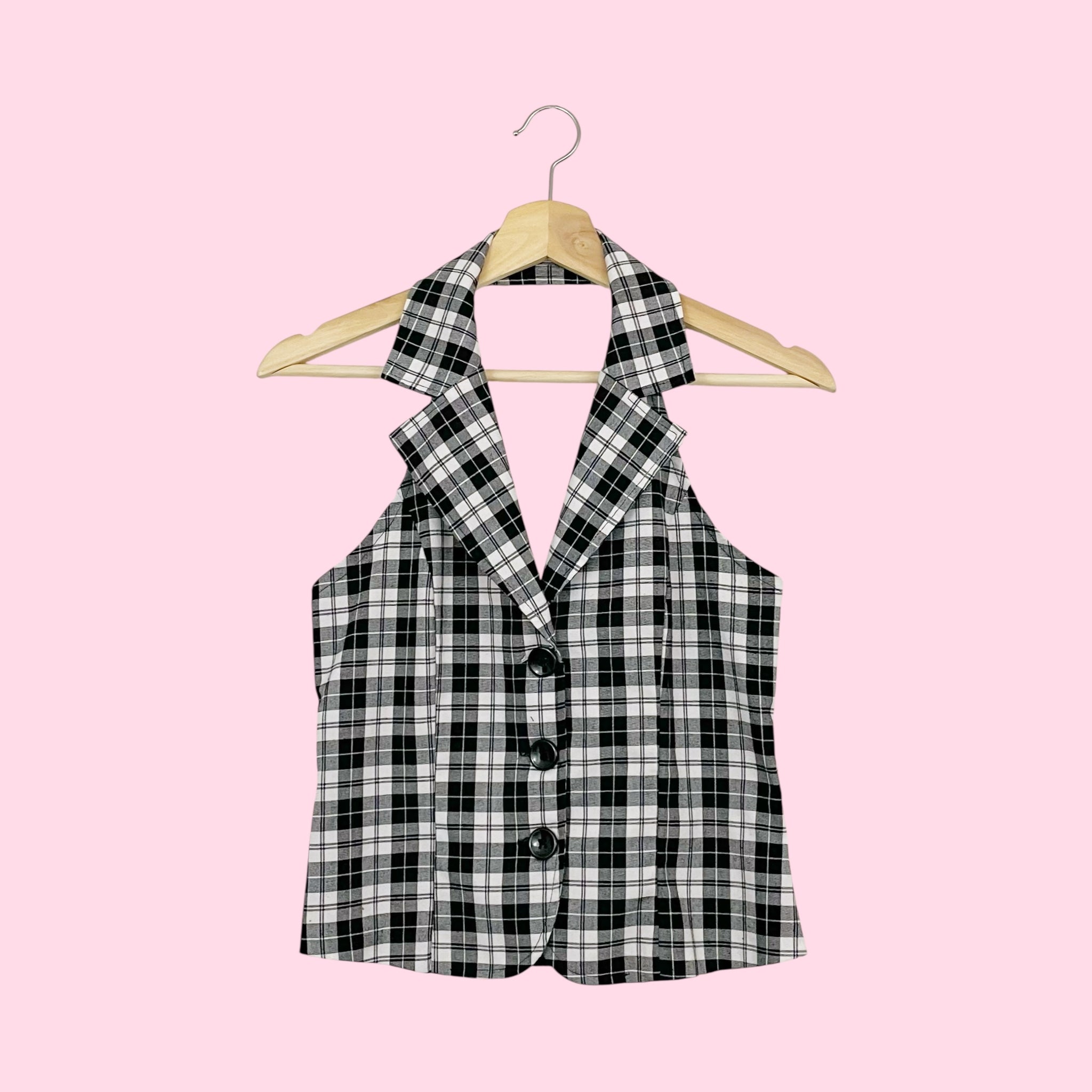 BLACK + WHITE PLAID VEST (S)