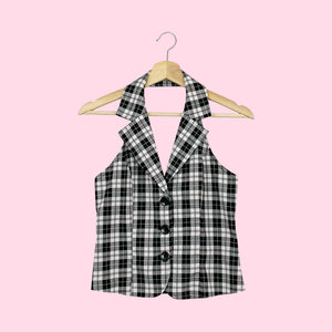 BLACK + WHITE PLAID VEST (S)