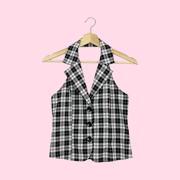 BLACK + WHITE PLAID VEST (S)