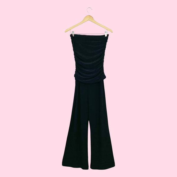 BLACK RUCHED STRAPLESS JUMPSUIT (S)