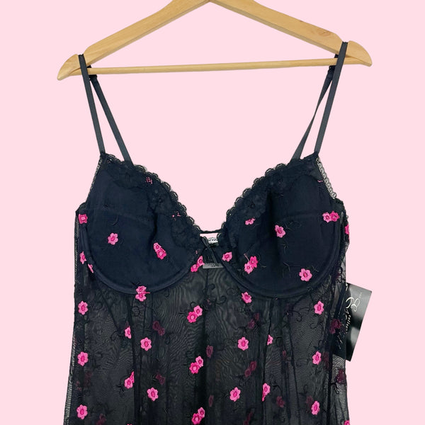 EMBROIDERED FLORAL MESH BABYDOLL (3X)