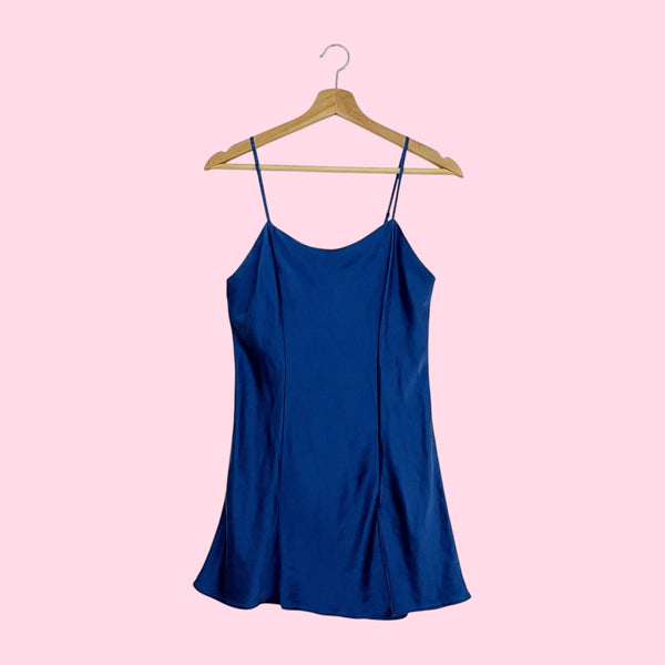 VICTORIA'S SECRET BLUE SILK SLIP DRESS (S)