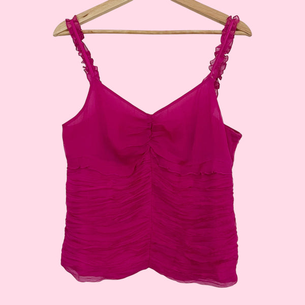 FUCHSIA GATHERED SILK TANK TOP (M)