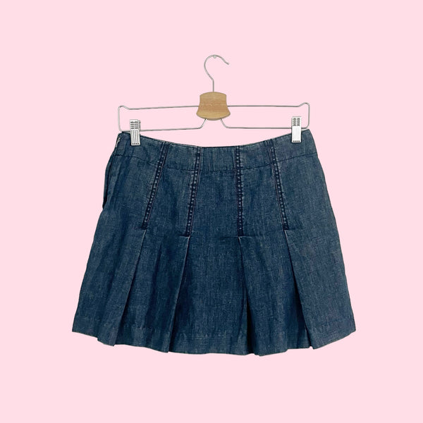 PLEATED DENIM MINI SKIRT (S)