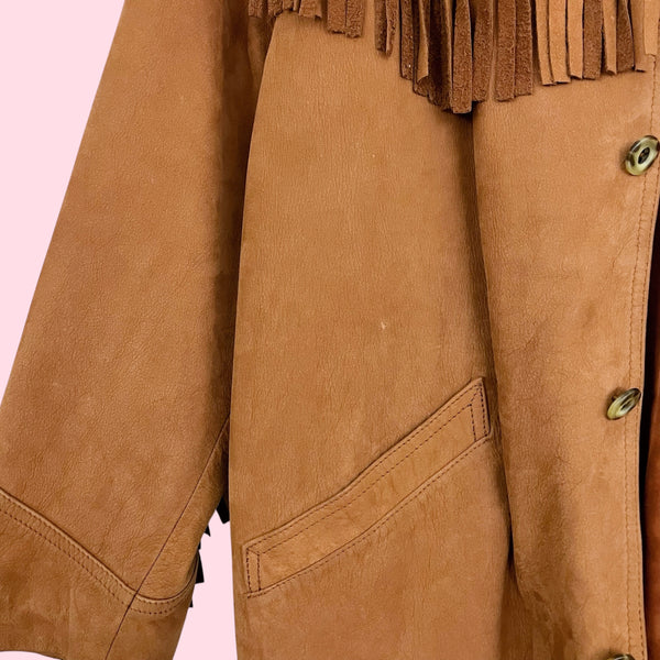 BROWN LEATHER WESTERN FRINGE JACKET (M/L)