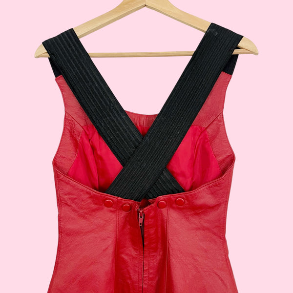 RED LEATHER MINI DRESS (2)