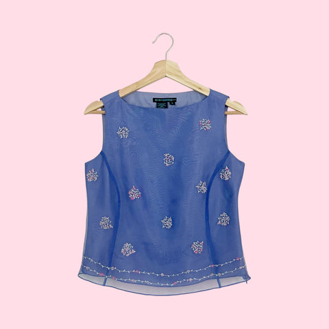 FLORAL EMBROIDERED ORGANZA TANK TOP (XS/S)