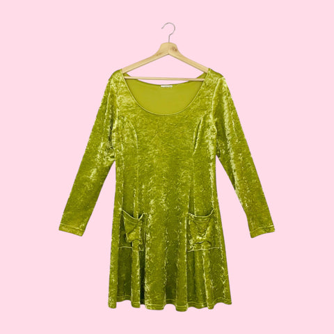 CHARTREUSE VELVET LONG SLEEVE DRESS (L/XL)