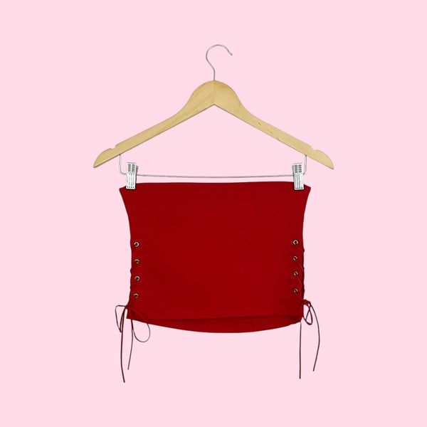 RED LACE UP TUBE TOP (XS)