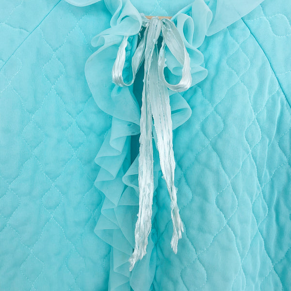 60s Aqua Quilted Ruffle Bed Jacket (S/M)