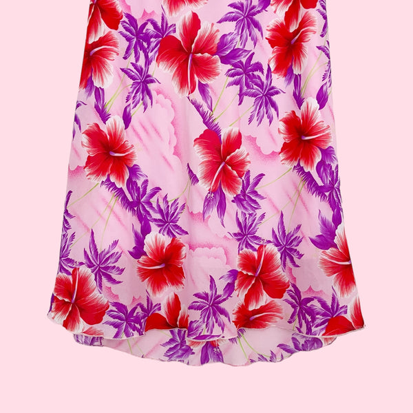 HAWAIIAN FLORAL MIDI SKIRT (L)