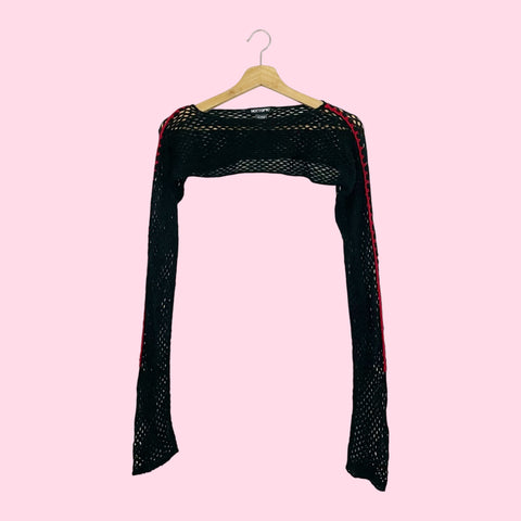 HOT TOPIC BLACK + RED MICRO CROP SHRUG (L)