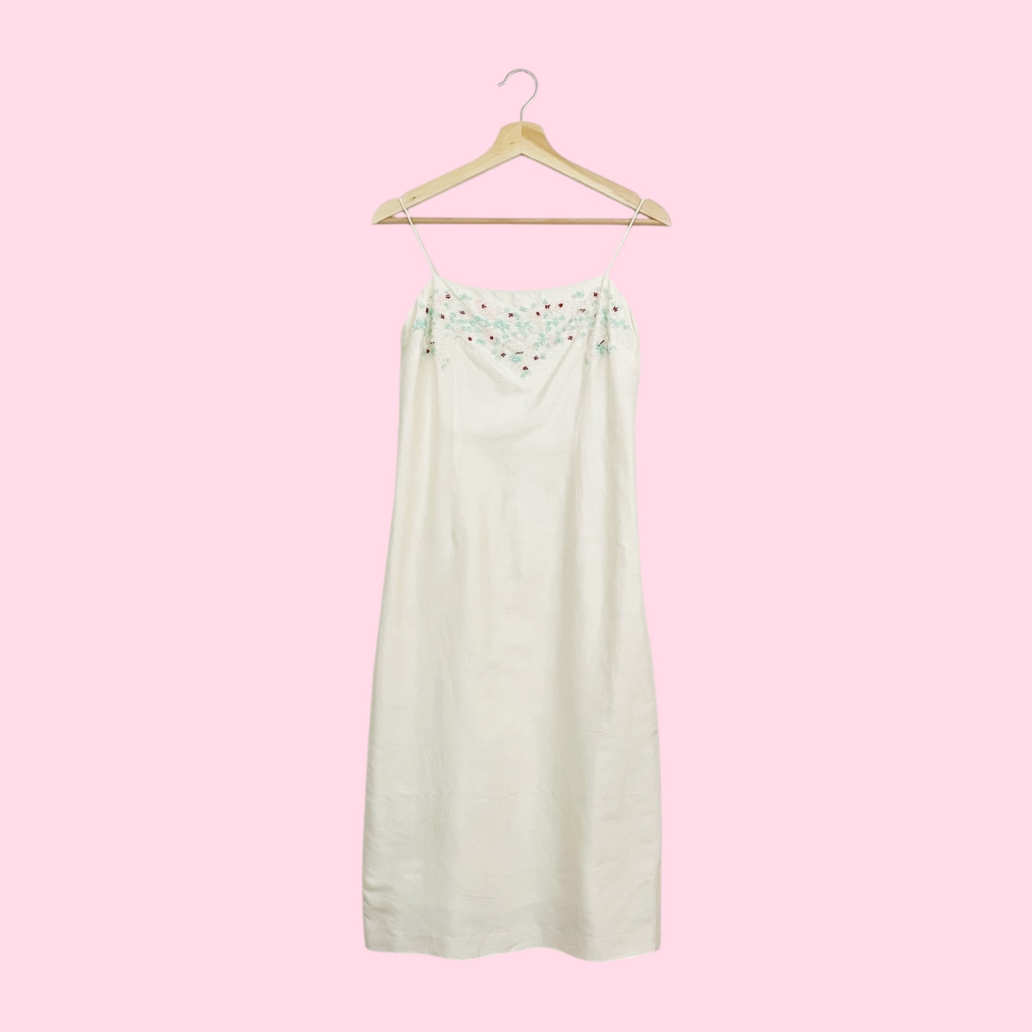 CREAM RAW SILK BEADED MIDI DRESS (2)