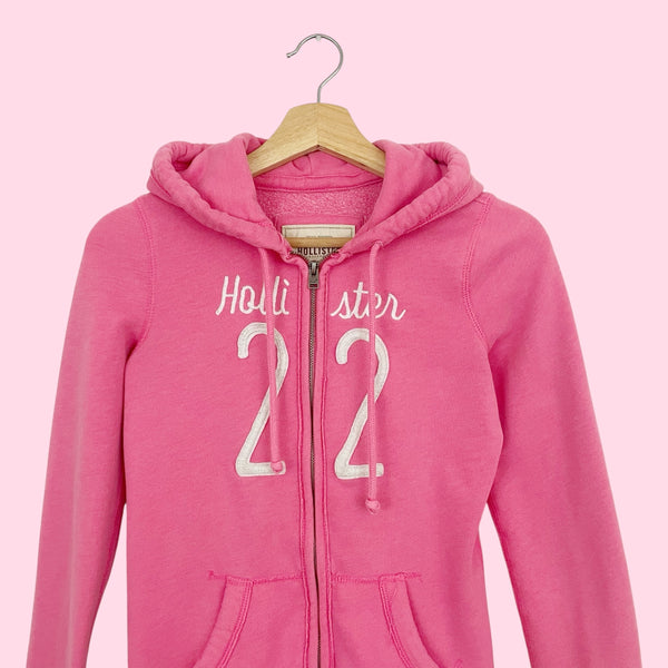 Y2K PINK HOLLISTER ZIP UP HOODIE (XS)