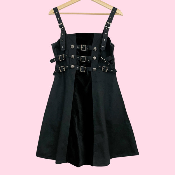 Funhouse NYC Black Goth Buckle Strap Dress W/ Velvet Panel (S)