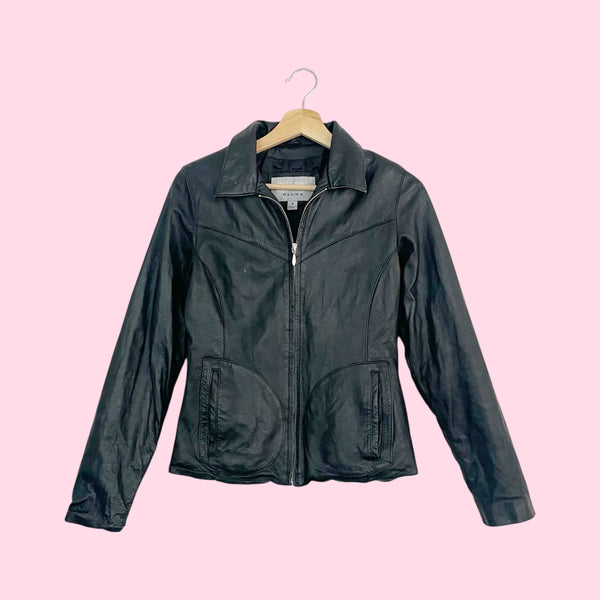 Wilson's Black Leather Zip Up Jacket (XS/S)