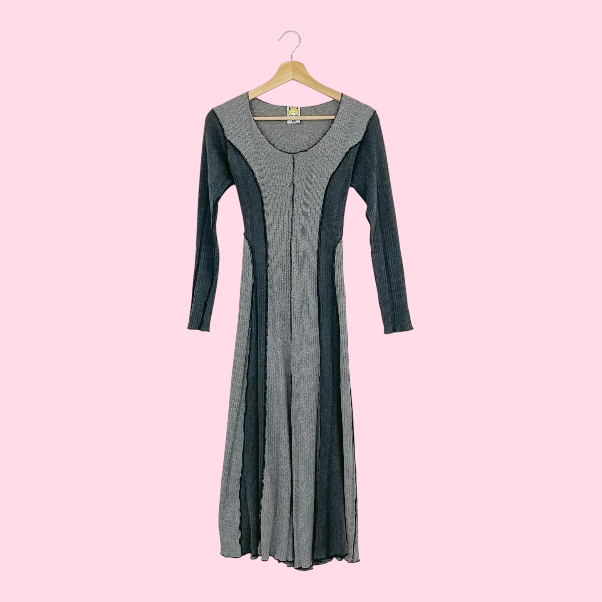 GRAY PANELED TIE BACK MIDI DRESS (S/M)