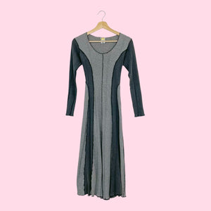 GRAY PANELED TIE BACK MIDI DRESS (S/M)