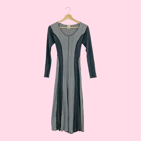 GRAY PANELED TIE BACK MIDI DRESS (S/M)