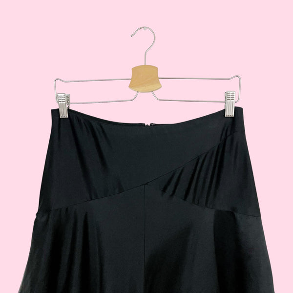 BEBE BLACK + WHITE ASYMMETRICAL SATIN SKIRT (4)