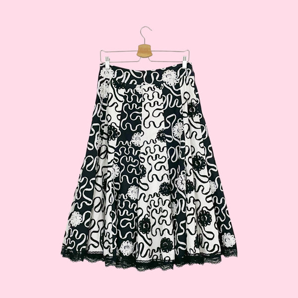 ALBERTO MAKALI BLACK + WHITE RIBBON FLORAL SKIRT (6)