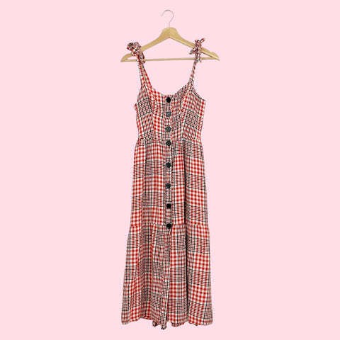 URBAN OUTFITTERS POSITANO PLAID MIDI DRESS (S)