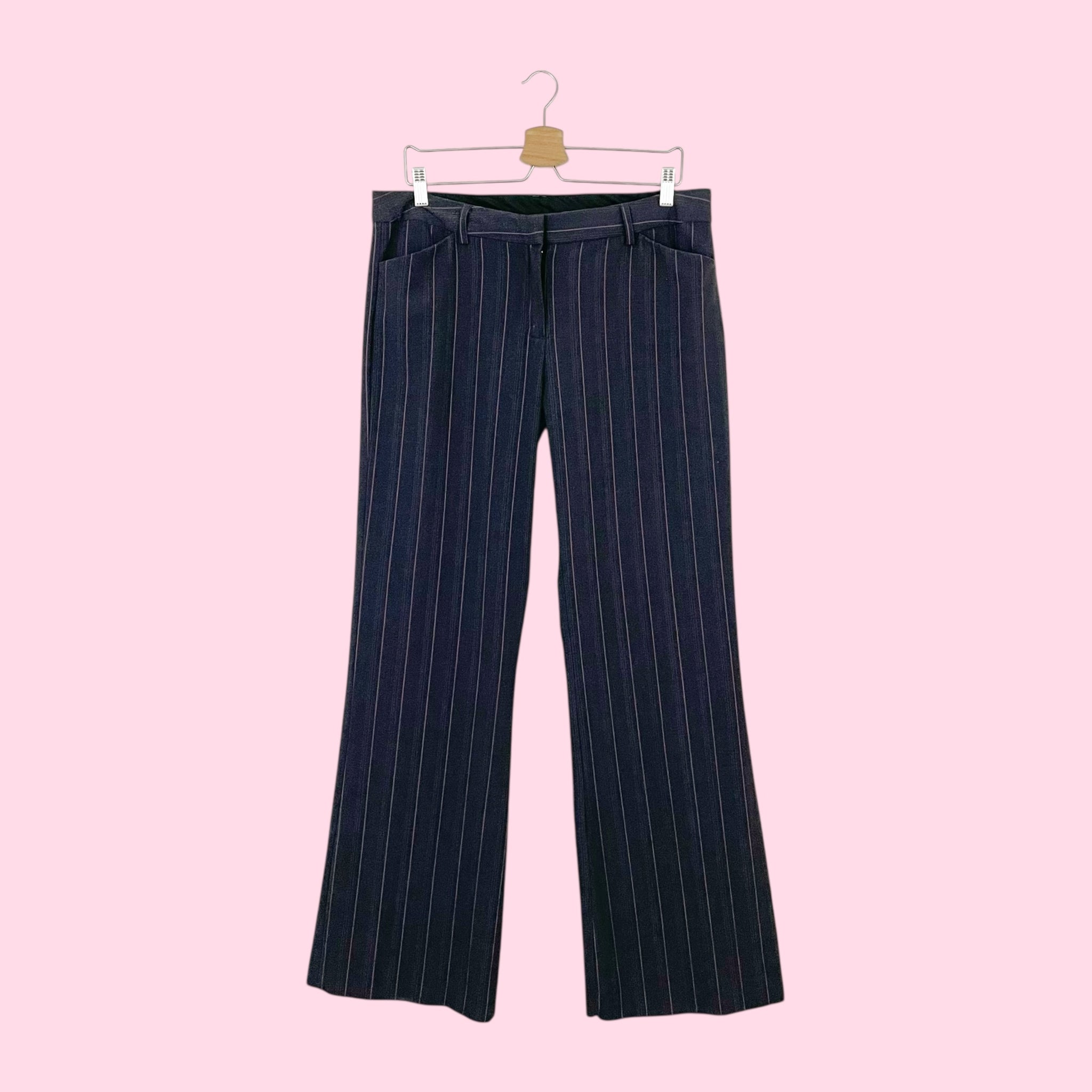 GRAY + PINK PINSTRIPE OFFICE PANTS (12)