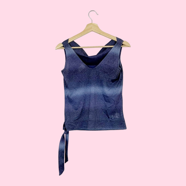 METALLIC BLUE COWL NECK TANK (S)