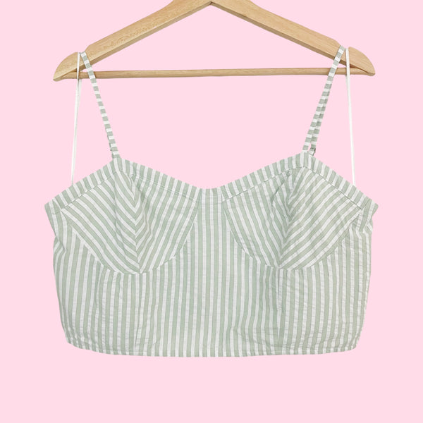 Anthropologie Green Striped Bustier Crop Top (L)