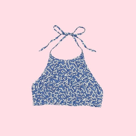 BLUE FLORAL CROPPED HALTER TOP (S/M)