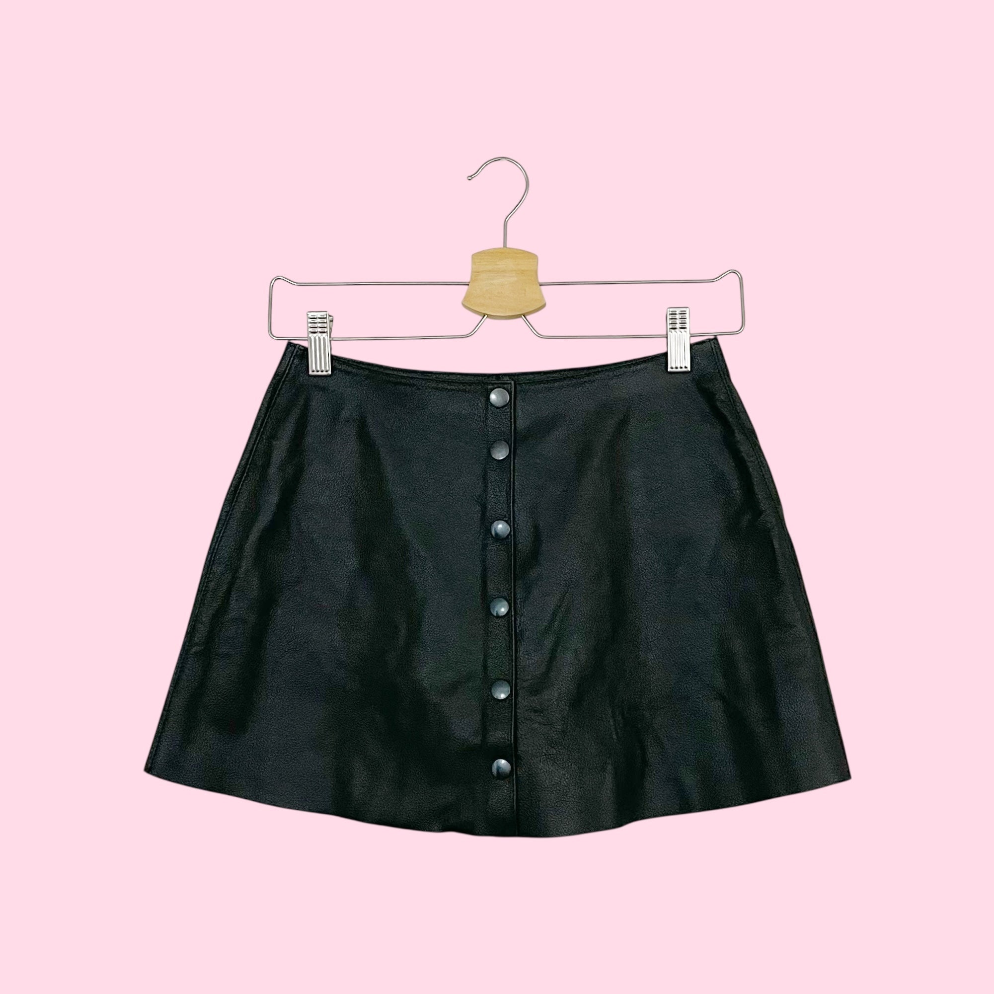 BLACK LEATHER BUTTON UP MINI SKIRT (25)