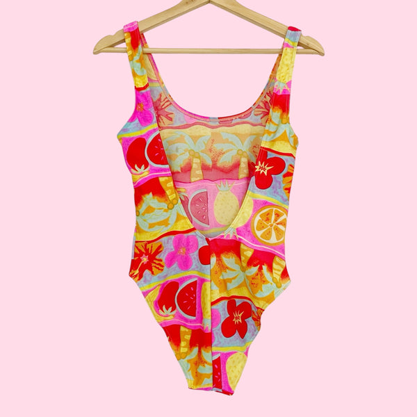 TROPICAL FRUIT PRINT ONE PIECE SWIMSUIT (M)